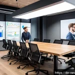 Home 18 초기 스타트업을 위한 자금 조달 플랫폼 비교 - A modern co-working space filled with diverse startup founders and investors engaged in lively discu...