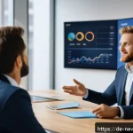 Home 23 스타트업 심사에서의 투자자와의 협상 기술 - A professional startup pitch scene in a modern German office setting, featuring a confident entrepre...