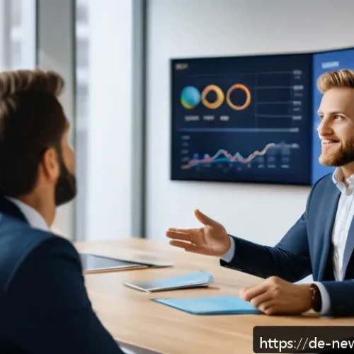 Home 17 스타트업 심사에서의 투자자와의 협상 기술 - A professional startup pitch scene in a modern German office setting, featuring a confident entrepre...