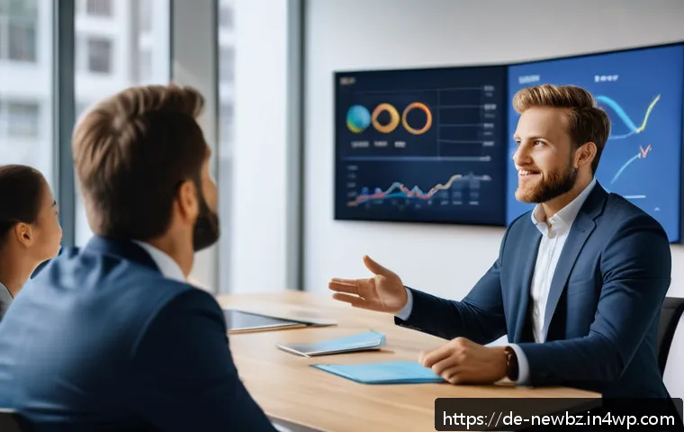 스타트업 심사에서의 투자자와의 협상 기술 - A professional startup pitch scene in a modern German office setting, featuring a confident entrepre...